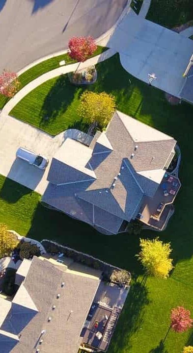 houses-overhead aerial view of suburban street